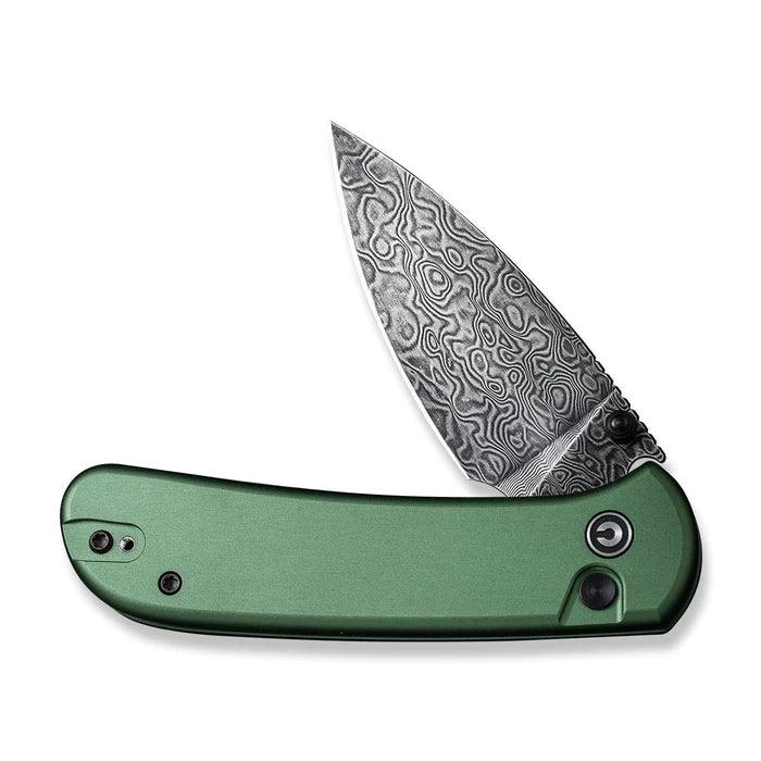 Civivi Qubit Button Lock Green Aluminum Drop Point Damascus - Knives.mx