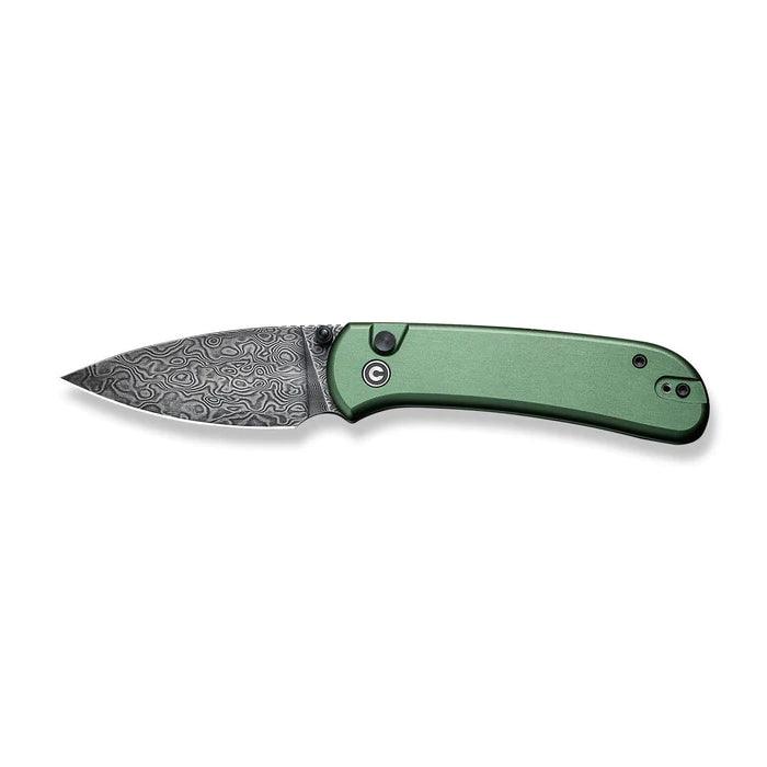 Civivi Qubit Button Lock Green Aluminum Drop Point Damascus - Knives.mx