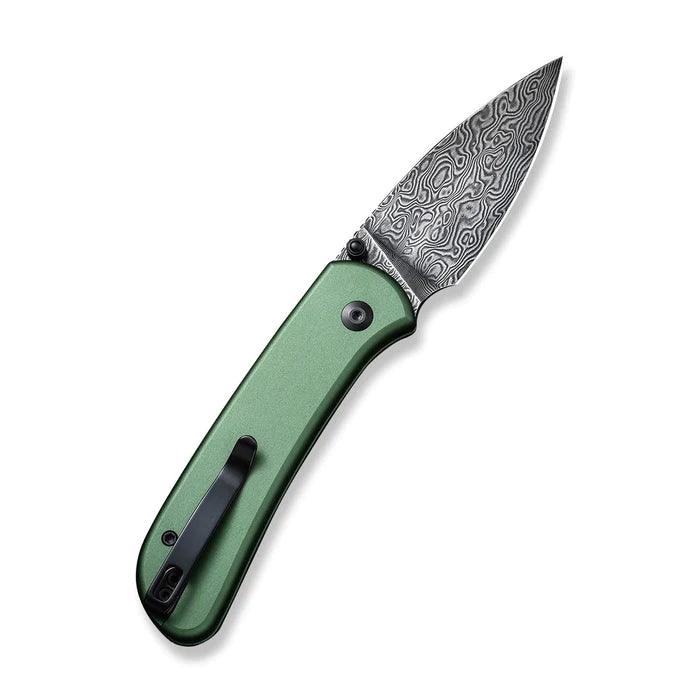 Civivi Qubit Button Lock Green Aluminum Drop Point Damascus - Knives.mx