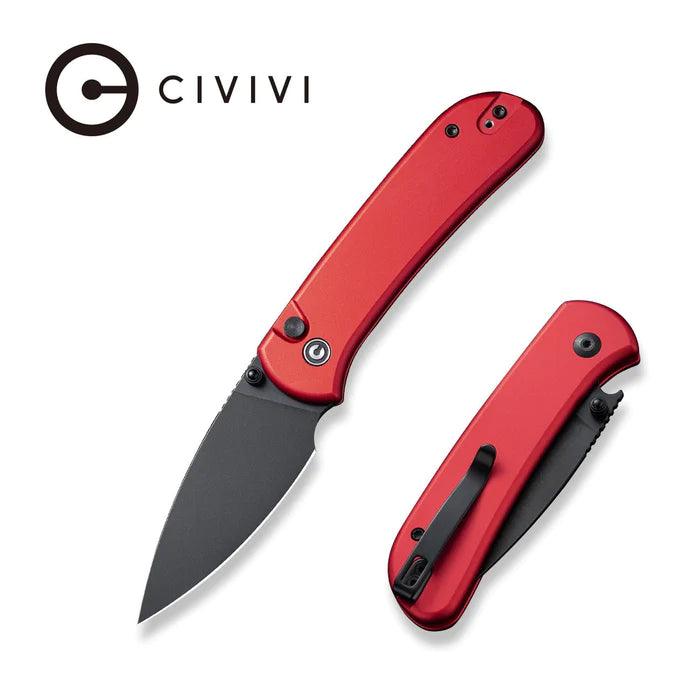 Civivi Qubit Button Lock Red Aluminum Black Stonewashed Drop Point 14C28N - Knives.mx