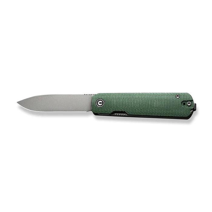 Civivi Sendy Liner Lock Green Canvas Micarta Gray Stonewashed Drop Point Nitro-V - Knives.mx