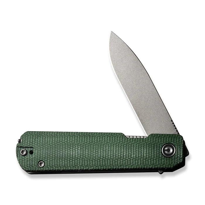 Civivi Sendy Liner Lock Green Canvas Micarta Gray Stonewashed Drop Point Nitro-V - Knives.mx