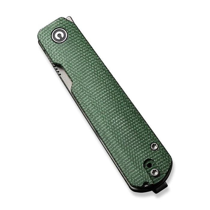 Civivi Sendy Liner Lock Green Canvas Micarta Gray Stonewashed Drop Point Nitro-V - Knives.mx