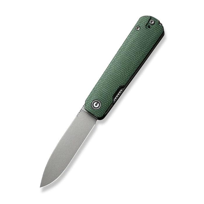 Civivi Sendy Liner Lock Green Canvas Micarta Gray Stonewashed Drop Point Nitro-V - Knives.mx