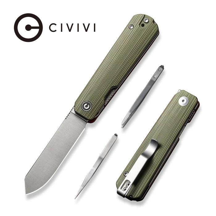 Civivi Sendy Liner Lock Green/Red G10 Spey Point Satin Nitro-V - Knives.mx