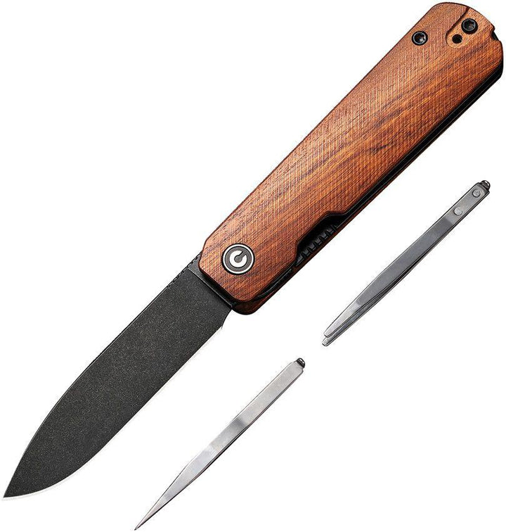 Civivi Sendy Liner Lock Guibourtia Wood Black Stonewashed Drop Point Nitro-V - Knives.mx