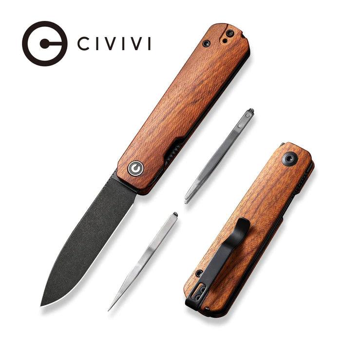 Civivi Sendy Liner Lock Guibourtia Wood Black Stonewashed Drop Point Nitro-V - Knives.mx