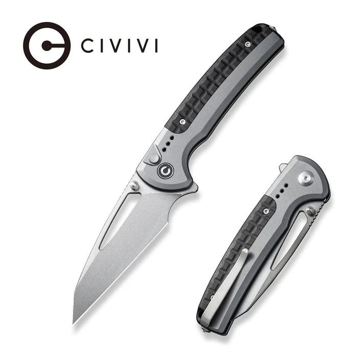 Civivi Sentinel Strike Button Lock Gray Aluminum Black Reverse Tanto K110 - Knives.mx