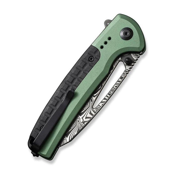 Civivi Sentinel Strike Button Lock Green Aluminum Black Reverse Tanto Damascus - Knives.mx