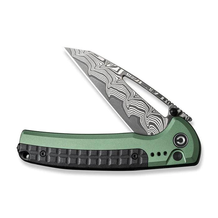 Civivi Sentinel Strike Button Lock Green Aluminum Black Reverse Tanto Damascus - Knives.mx