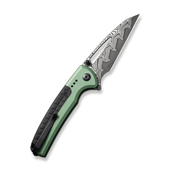 Civivi Sentinel Strike Button Lock Green Aluminum Black Reverse Tanto Damascus - Knives.mx