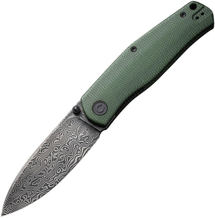 Civivi Sokoke Nested Liner Lock Green Canvas Micarta Drop Point Black Hand Rubbed Damascus - Knives.mx