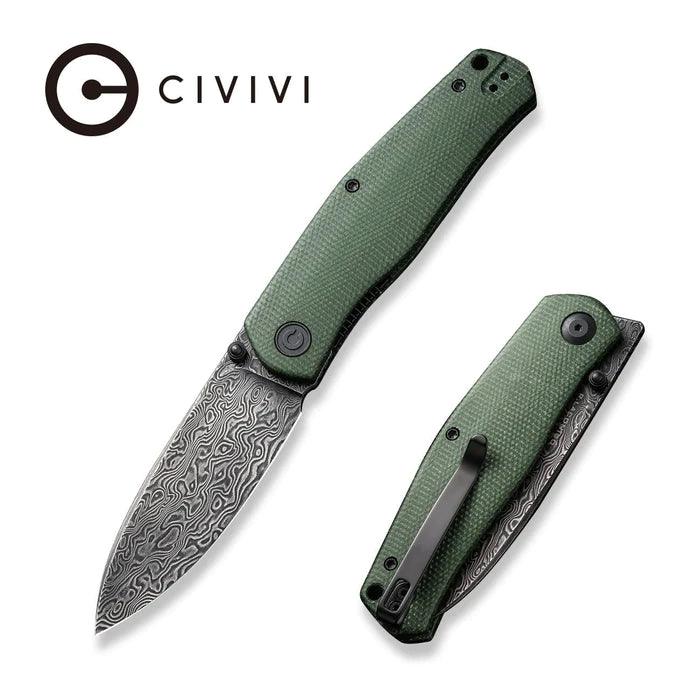 Civivi Sokoke Nested Liner Lock Green Canvas Micarta Drop Point Black Hand Rubbed Damascus - Knives.mx