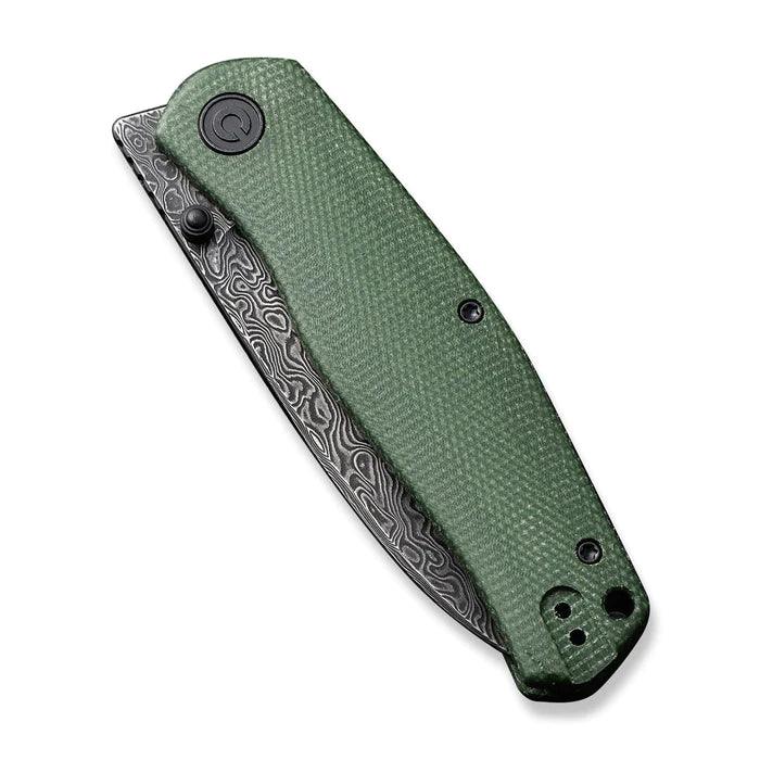 Civivi Sokoke Nested Liner Lock Green Canvas Micarta Drop Point Black Hand Rubbed Damascus - Knives.mx