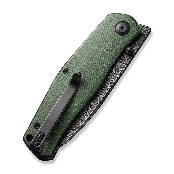 Civivi Sokoke Nested Liner Lock Green Canvas Micarta Drop Point Black Hand Rubbed Damascus - Knives.mx