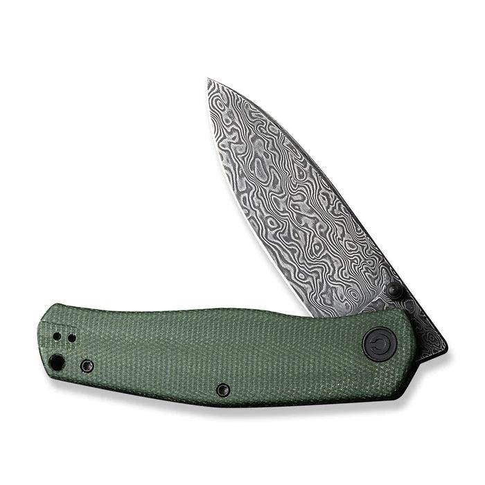 Civivi Sokoke Nested Liner Lock Green Canvas Micarta Drop Point Black Hand Rubbed Damascus - Knives.mx