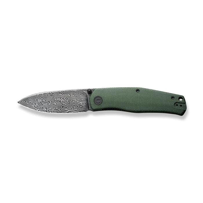 Civivi Sokoke Nested Liner Lock Green Canvas Micarta Drop Point Black Hand Rubbed Damascus - Knives.mx