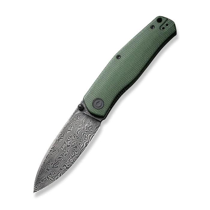 Civivi Sokoke Nested Liner Lock Green Canvas Micarta Drop Point Black Hand Rubbed Damascus - Knives.mx