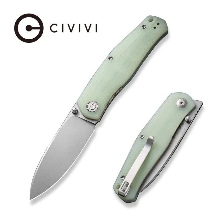 Civivi Sokoke Nested Liner Lock Natural Jade G10 Drop Point Silver Bead Blasted 14C28N - Knives.mx