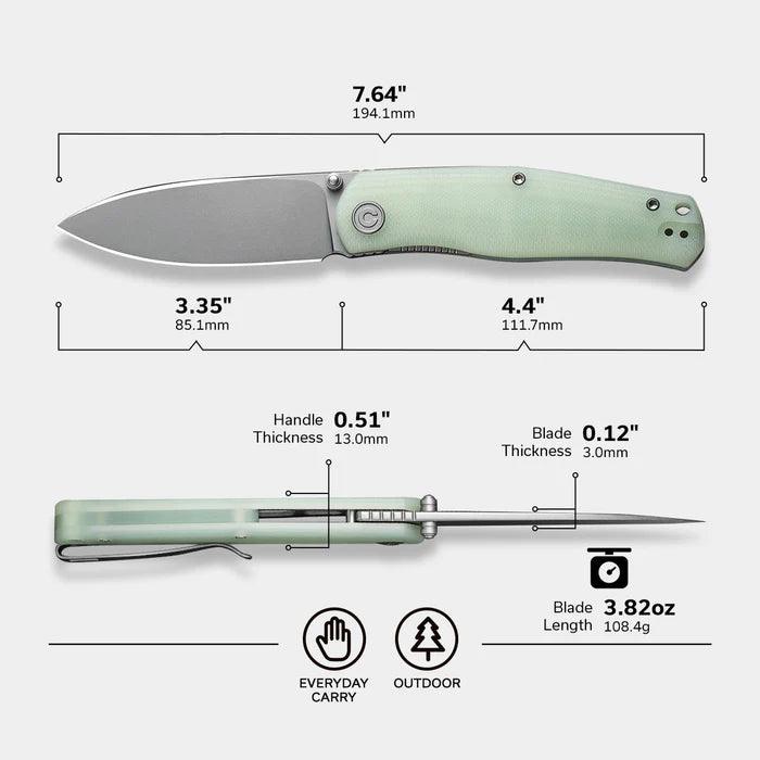 Civivi Sokoke Nested Liner Lock Natural Jade G10 Drop Point Silver Bead Blasted 14C28N - Knives.mx