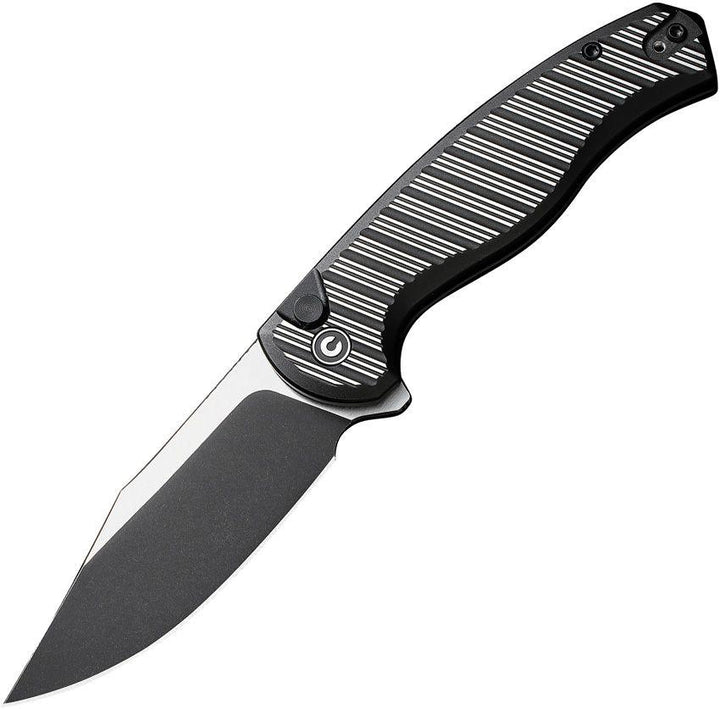 Civivi Stormhowl Button Lock Black, Satin Flat Aluminum Black Stonewashed Clip Point Nitro-V - Knives.mx