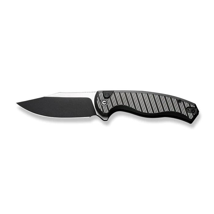 Civivi Stormhowl Button Lock Black, Satin Flat Aluminum Black Stonewashed Clip Point Nitro-V - Knives.mx