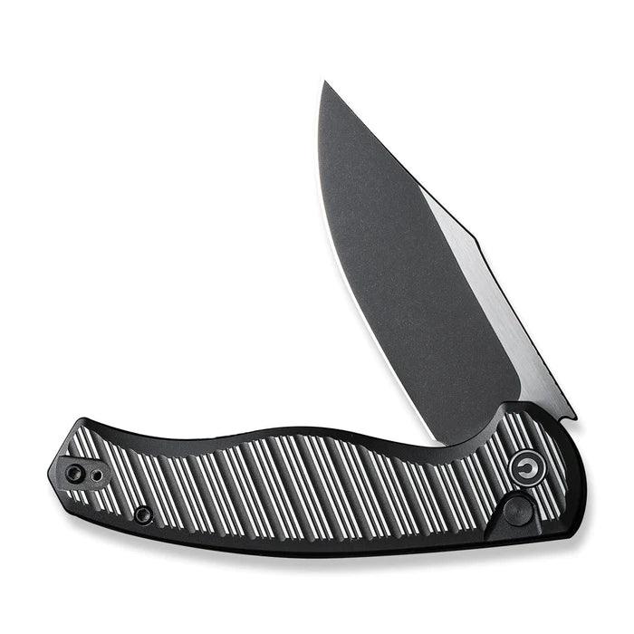 Civivi Stormhowl Button Lock Black, Satin Flat Aluminum Black Stonewashed Clip Point Nitro-V - Knives.mx