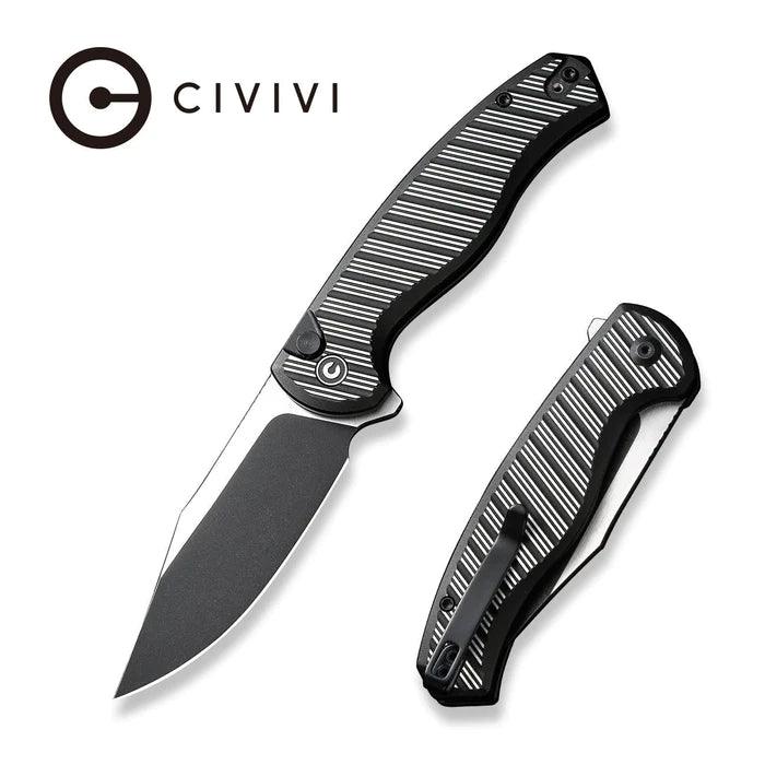 Civivi Stormhowl Button Lock Black, Satin Flat Aluminum Black Stonewashed Clip Point Nitro-V - Knives.mx