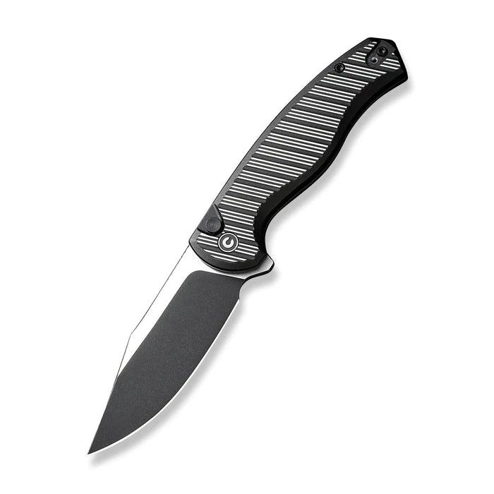 Civivi Stormhowl Button Lock Black, Satin Flat Aluminum Black Stonewashed Clip Point Nitro-V - Knives.mx