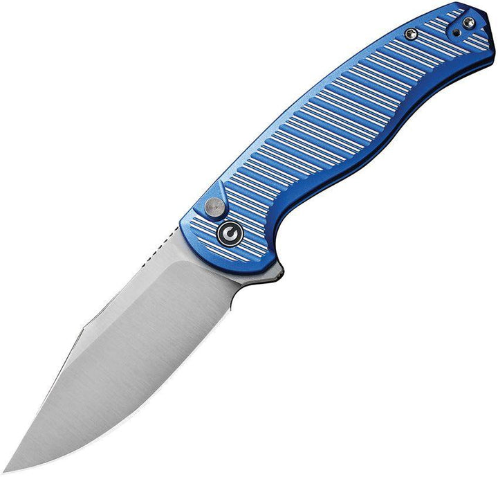 Civivi Stormhowl Button Lock Bright Blue, Satin Flat Aluminum Satin Clip Point Nitro-V - Knives.mx