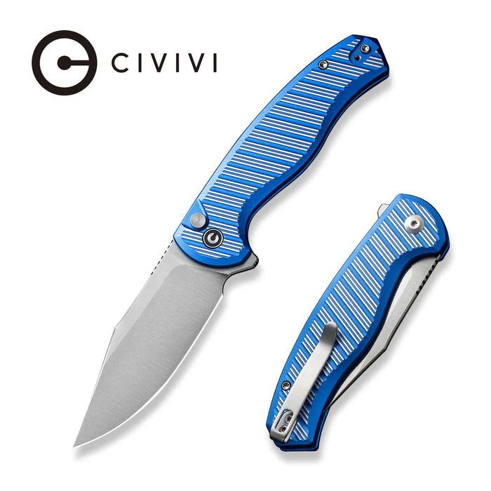 Civivi Stormhowl Button Lock Bright Blue, Satin Flat Aluminum Satin Clip Point Nitro-V - Knives.mx