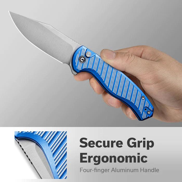 Civivi Stormhowl Button Lock Bright Blue, Satin Flat Aluminum Satin Clip Point Nitro-V - Knives.mx