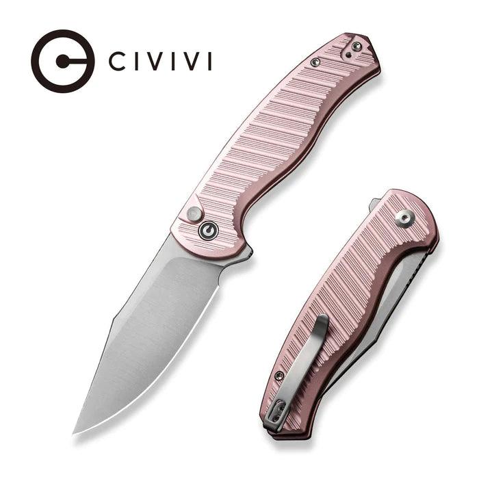 Civivi Stormhowl Button Lock Light Pink Aluminum Satin Clip Point Nitro-V - Knives.mx