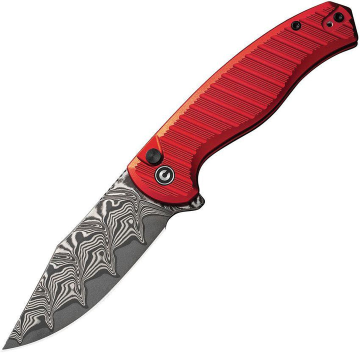 Civivi Stormhowl Button Lock Red Aluminum Clip Point Damascus - Knives.mx