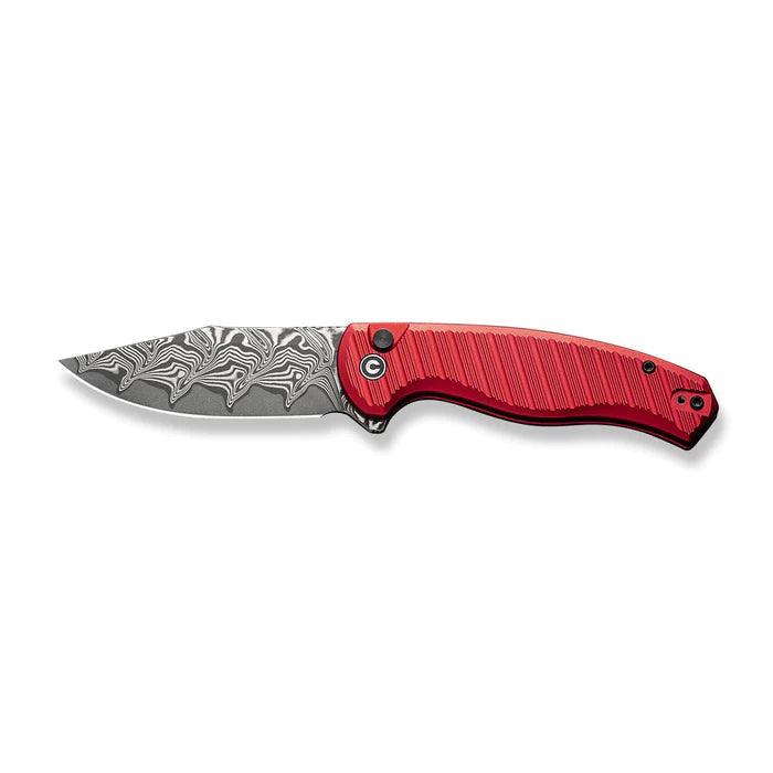 Civivi Stormhowl Button Lock Red Aluminum Clip Point Damascus - Knives.mx