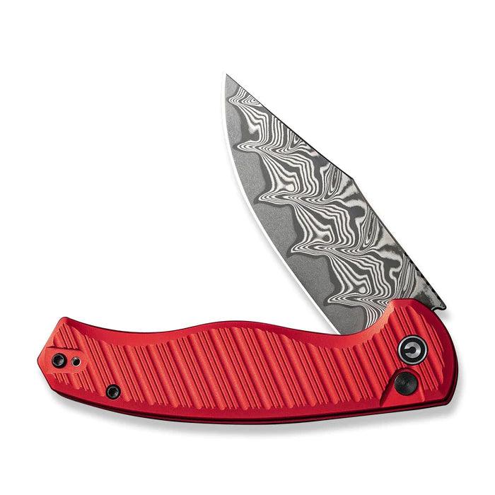 Civivi Stormhowl Button Lock Red Aluminum Clip Point Damascus - Knives.mx