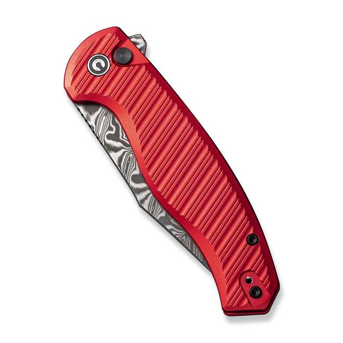 Civivi Stormhowl Button Lock Red Aluminum Clip Point Damascus - Knives.mx