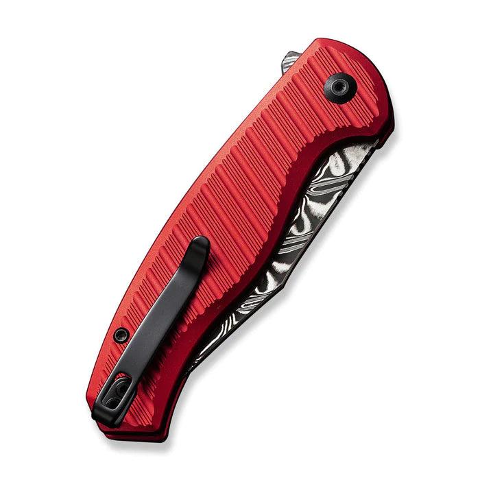 Civivi Stormhowl Button Lock Red Aluminum Clip Point Damascus - Knives.mx