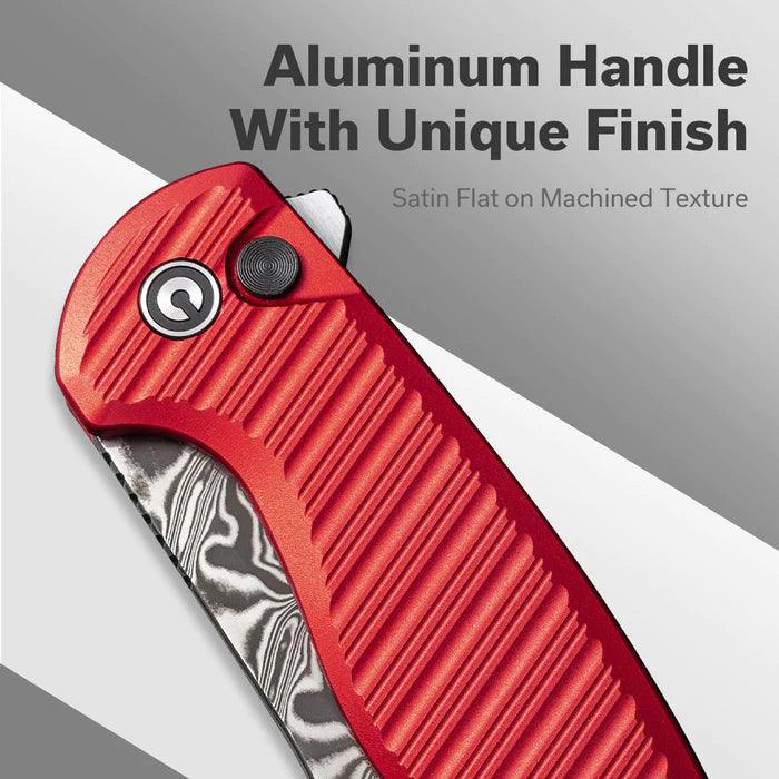 Civivi Stormhowl Button Lock Red Aluminum Clip Point Damascus - Knives.mx