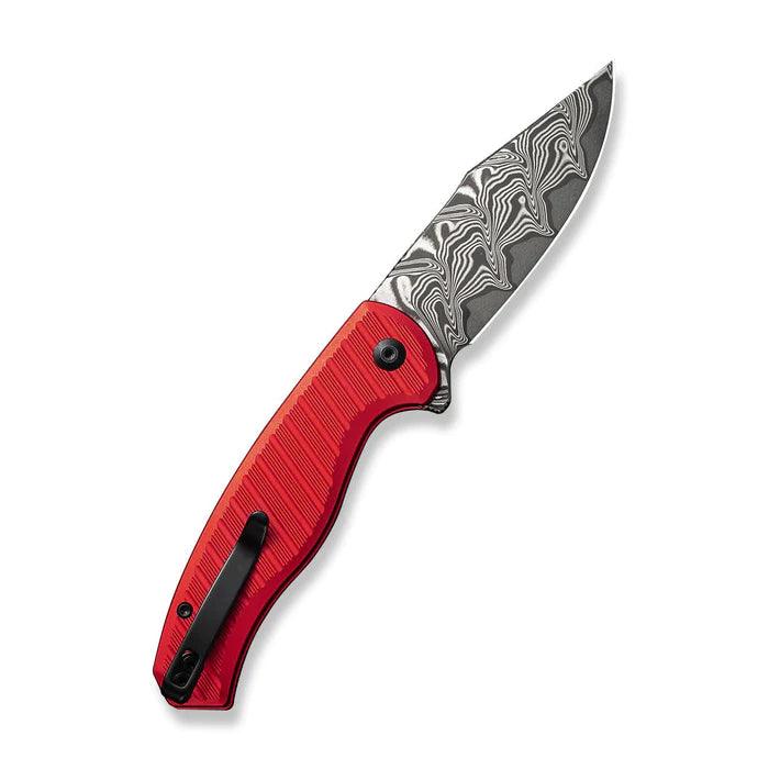 Civivi Stormhowl Button Lock Red Aluminum Clip Point Damascus - Knives.mx