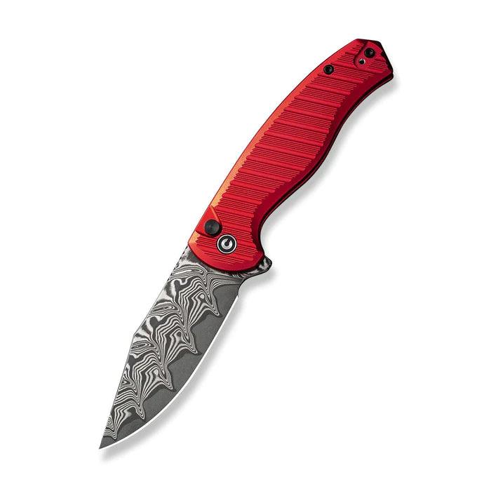 Civivi Stormhowl Button Lock Red Aluminum Clip Point Damascus - Knives.mx