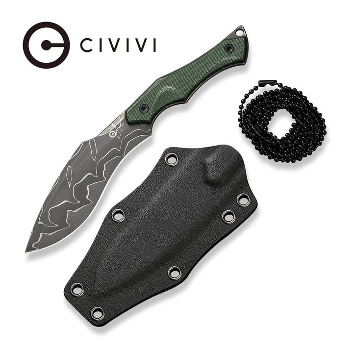 Civivi Vaquita II Neck Knife Green Canvas Micarta Kukri Damascus - Knives.mx