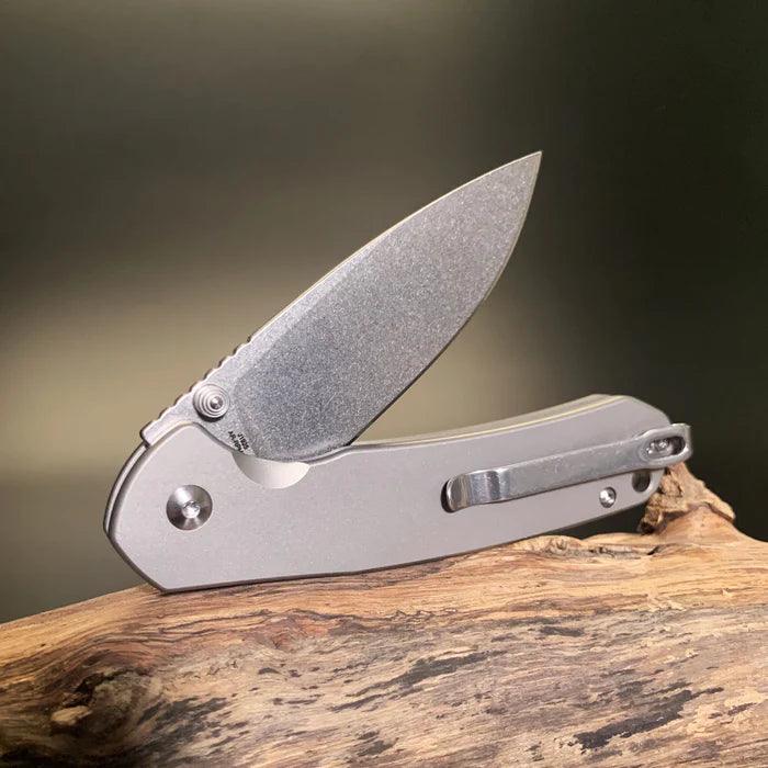 CJRB Pyrite Button Lock Titanium Stonewash Drop Point AR-RPM9 - Knives.mx