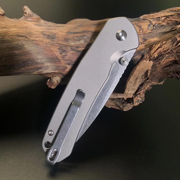 CJRB Pyrite Button Lock Titanium Stonewash Drop Point AR-RPM9 - Knives.mx