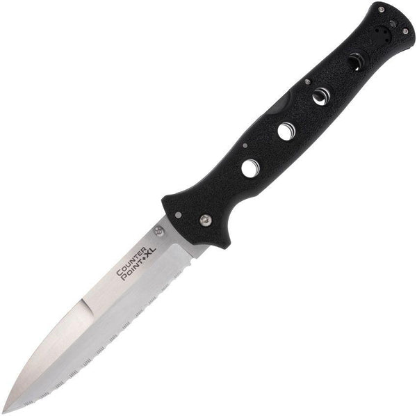 Cold Steel Counter Point XL 6" Tri-Ad Lock Black Griv-Ex Satin Serrated Spear Point AUS10A - Knives.mx