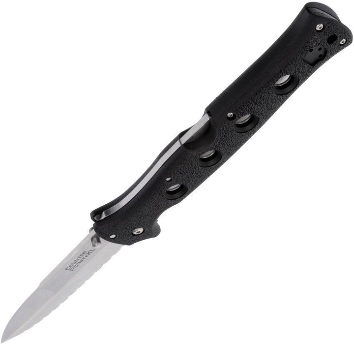 Cold Steel Counter Point XL 6" Tri-Ad Lock Black Griv-Ex Satin Serrated Spear Point AUS10A - Knives.mx