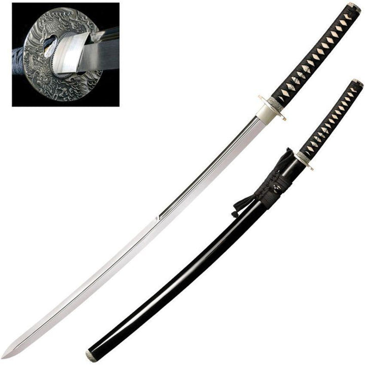 Cold Steel Double Edge Katana Black Cord Wrapped Rayskin Mirror Double Edge 1060HC - Knives.mx