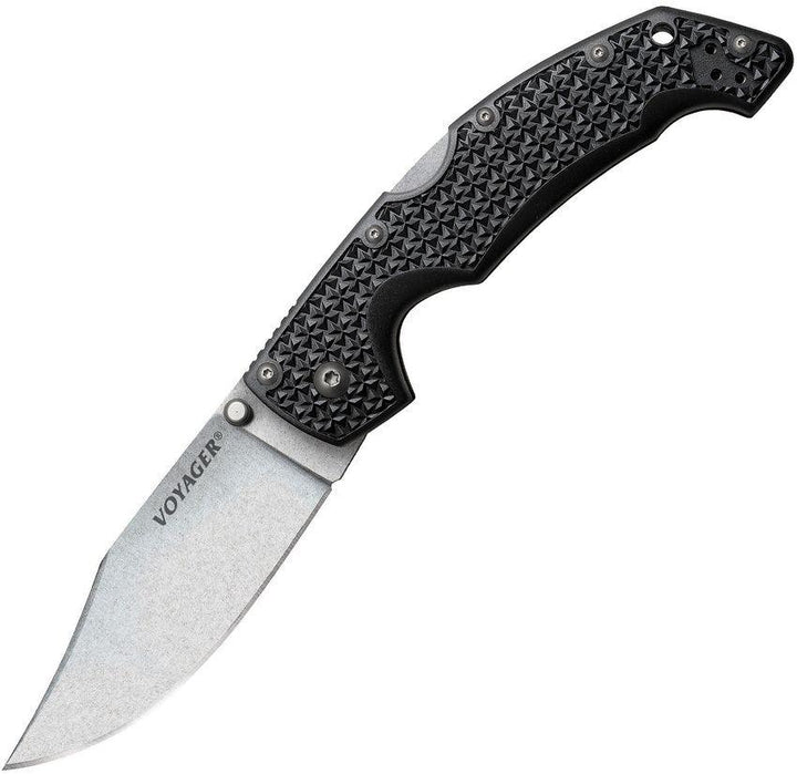 Cold Steel Large Voyager Tri-Ad Lock Black Griv-Ex Satin Clip Point AUS-10A - Knives.mx