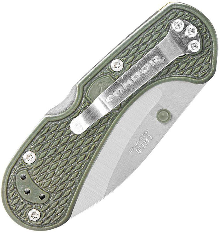 Condor Cadejo Drop Point Folder Army Green Textured Zytel Satin 14C28N Sandvik - Knives.mx