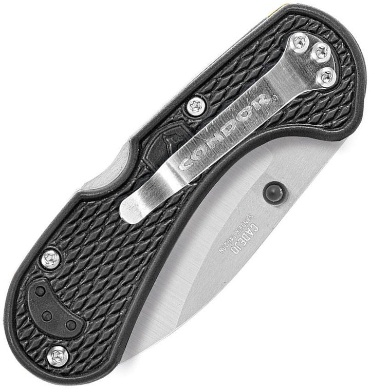 Condor Cadejo Drop Point Folder Black Textured Zytel Satin 14C28N Sandvik - Knives.mx